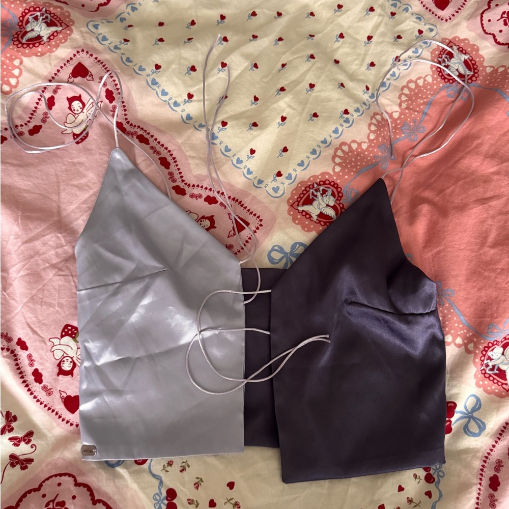 Satin front tie top